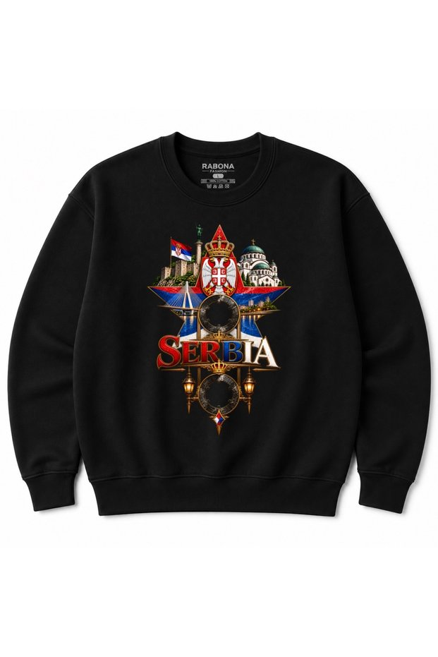 Serbia Royal Belgrade Landmarks & National Emblem Graphic Sweatshirt