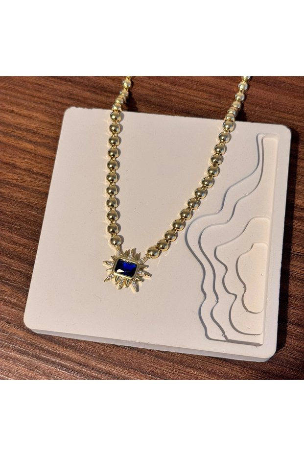 Navy Blue Rectangular Stone Necklace