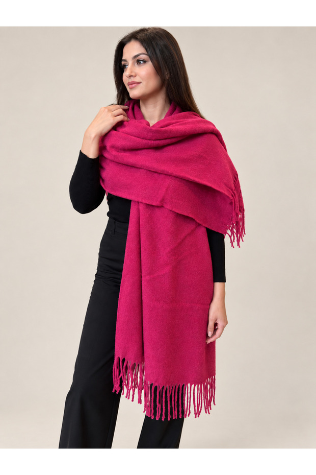 Fuchsia 200X70 cm Women's Soft Textured Tasseled Solid Color Shoulder Shawl Sal1333