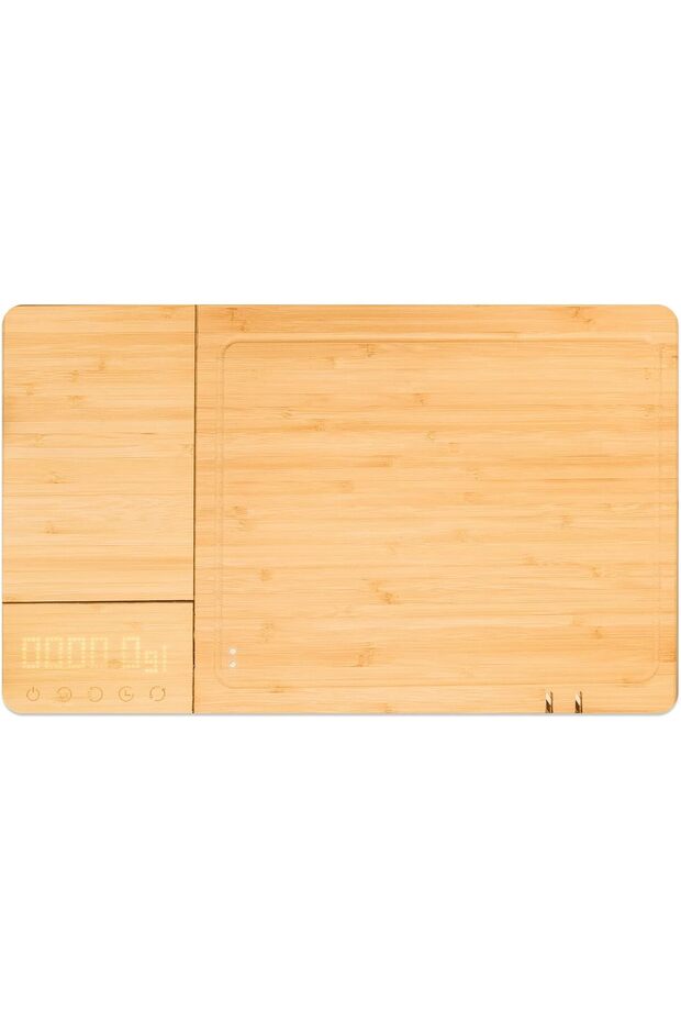 Chopbox Cutting Board 100% Organic Bamboo Chopping Board | Dual Board Design | Two Knife Sharpeners | Digital Timer | Water-Proof | Weighing Scale | Quick Charging | Replaceable Parts | Bamboo