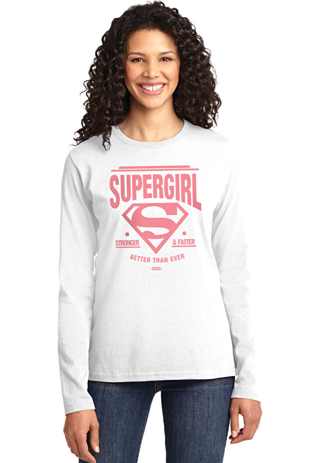 Süperabla White Relax Fit Long Sleeve Combed Cotton Women's T-Shirt