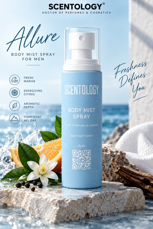 Scentology Allure Body Mist Spray for Men – Fresh Citrus, Marine & Woody – 200 ml