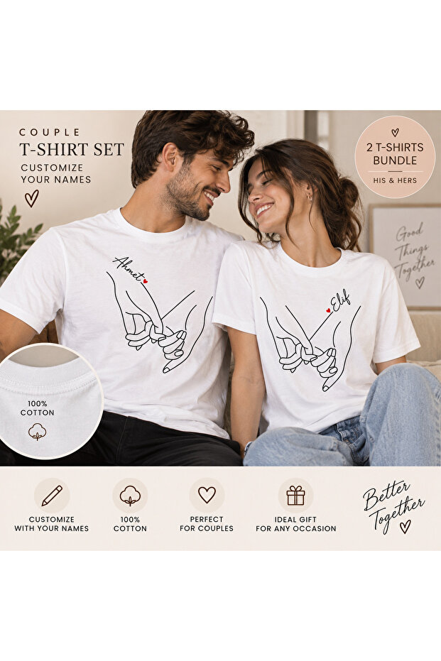 Personalized Couple T-Shirt Set – Custom Name His & Hers 100% - Soft style Comfort