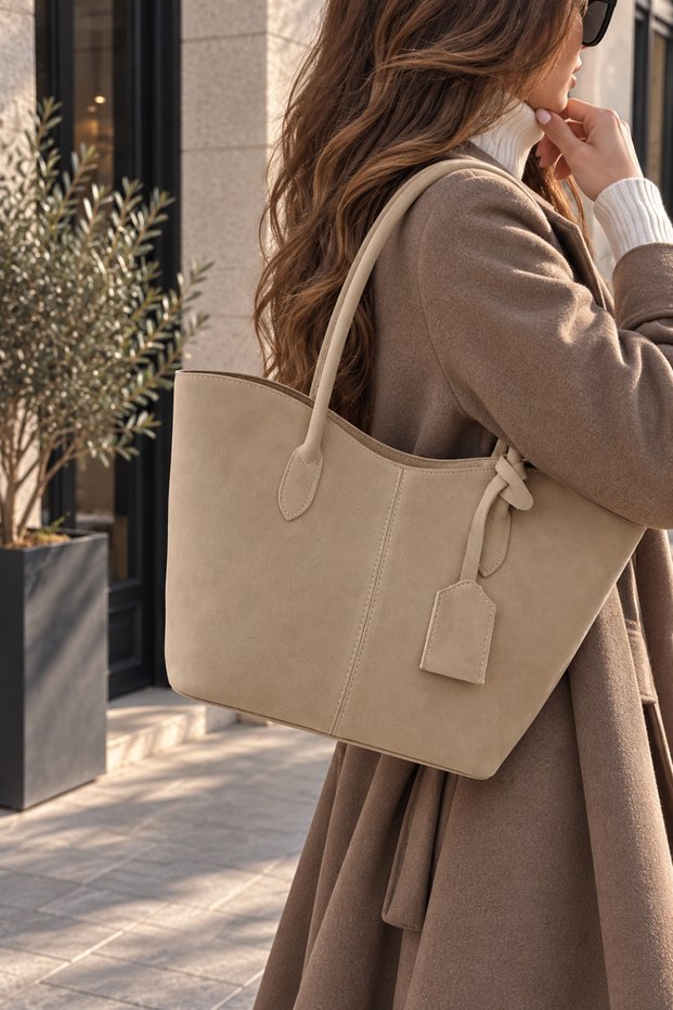 Women's Suede Look Hand and Shoulder Bag