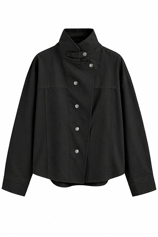 Black Snap Button Shirt Jacket - 5131