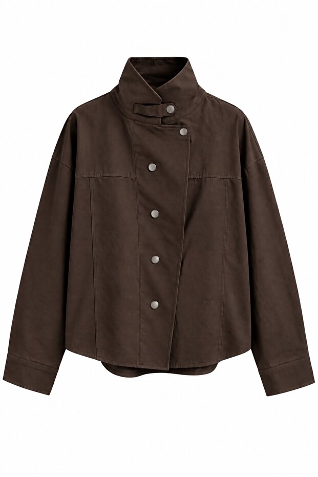Brown Snap Button Shirt Jacket - 5131