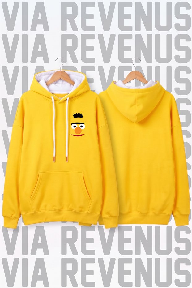 Cookie Monsters Printed Wide Fit Hoodie - 3 Thread Fleece Hood Lining with Rope Detail