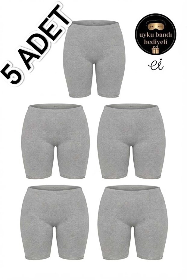 Women's 5-Pack Gray Cotton Plus Size Elastic-Cuff Mother's Long Underpants - Special Production with Sleep Band Gift