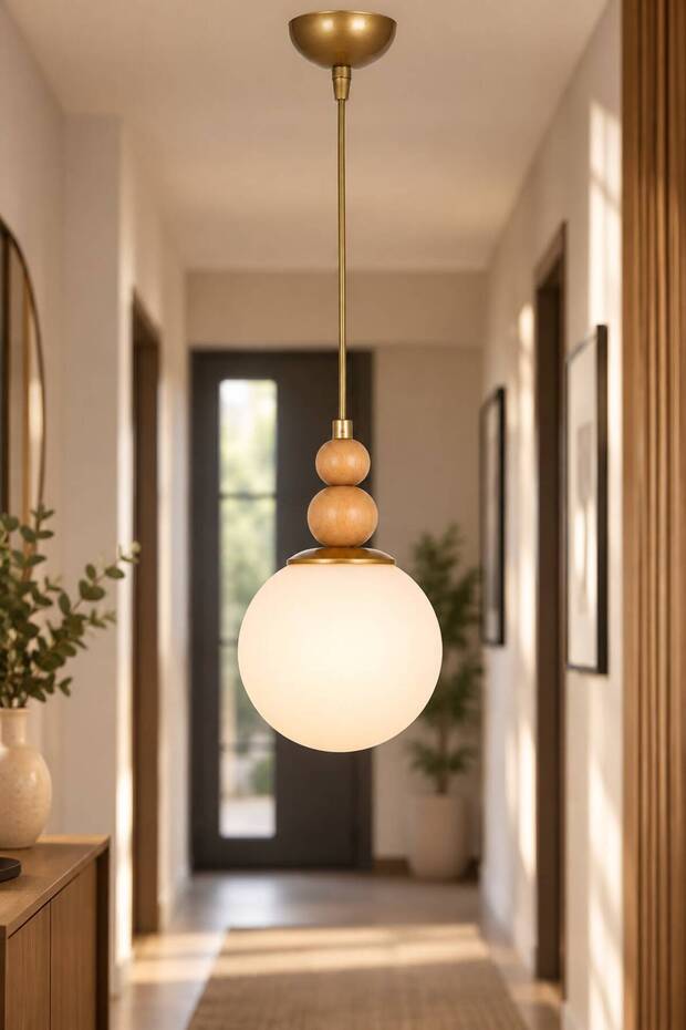Vi̇ona Single Chandelier | | Antique Body | | White Glop Glass | | Natural Wood Detail Chandelier | | Pendant Chandelier E-27 Modern Retro Bohemian Living Room Entrance Chandelier Hall Kitchen Decorative Lighting Chandelier Models