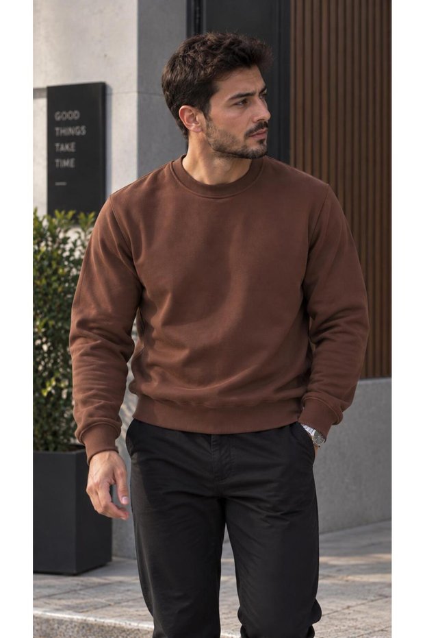 Men's 3 Thread Sweatshirt Crew Neck Soft Textured