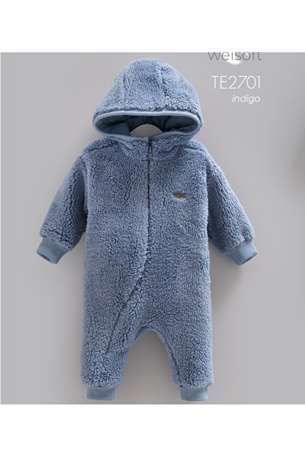 İncibaby 100% Cotton Hooded Reversible Zippered Soft Lux Baby Boy Jumpsuit