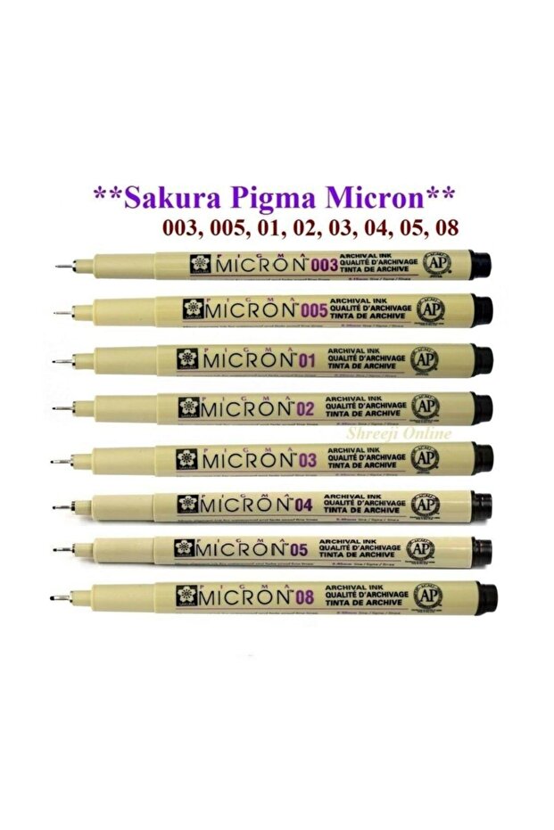 Pigma Micron Technical Drawing Pen 8-Piece Full Set (0.03 - 0.05 - 0.1 - 0.2 - 0.3 - 0.4 - 0.5 - 0.8) Skr-