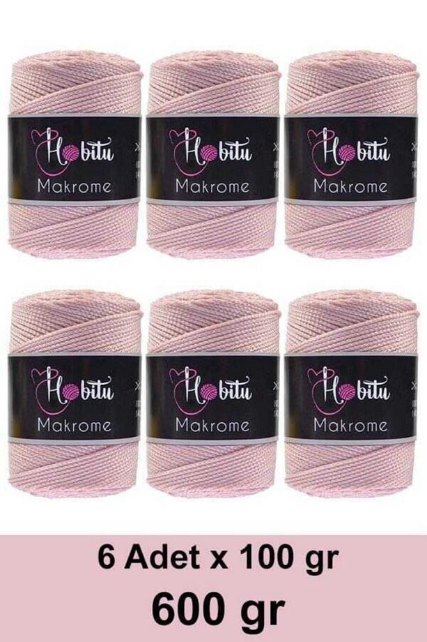 Hobitu Polyester Makrome Ipi 2mm - 100gr/140metre - 600gr (6 ADET X 100GR) 072 Soft Pembe - 1