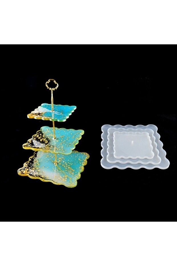 Epoxy Silicone Cupcake Stand Mold Square 3-Piece Cake Stand