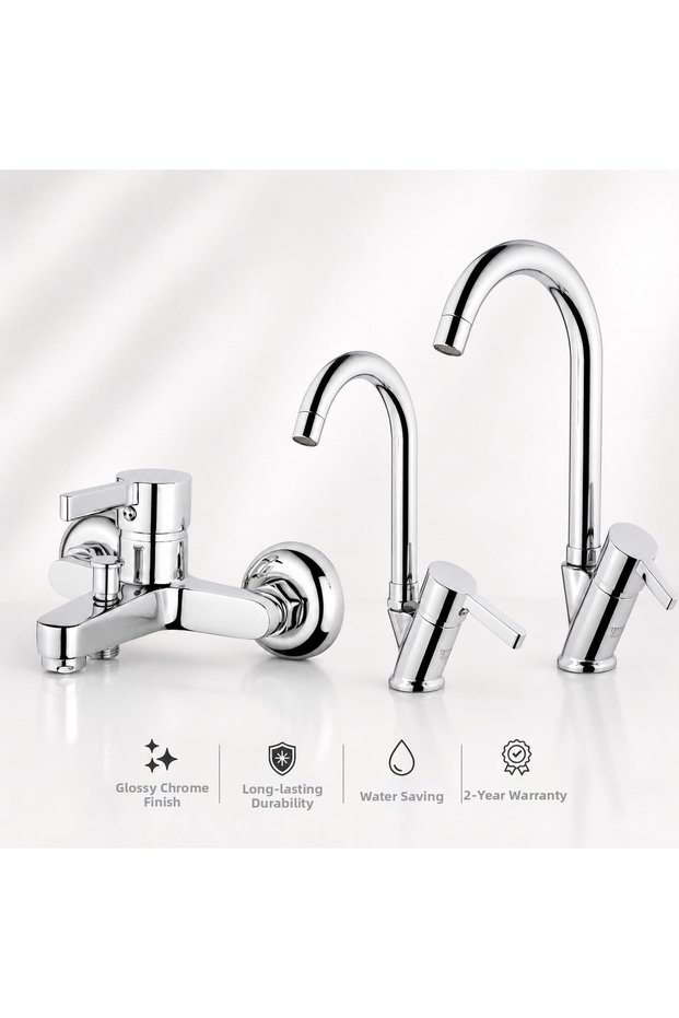 Tulip Bathroom Faucet Chrome 61091 + Swan Sink Faucet Chrome 61093 + Swan Washbasin Faucet Chrome 61092