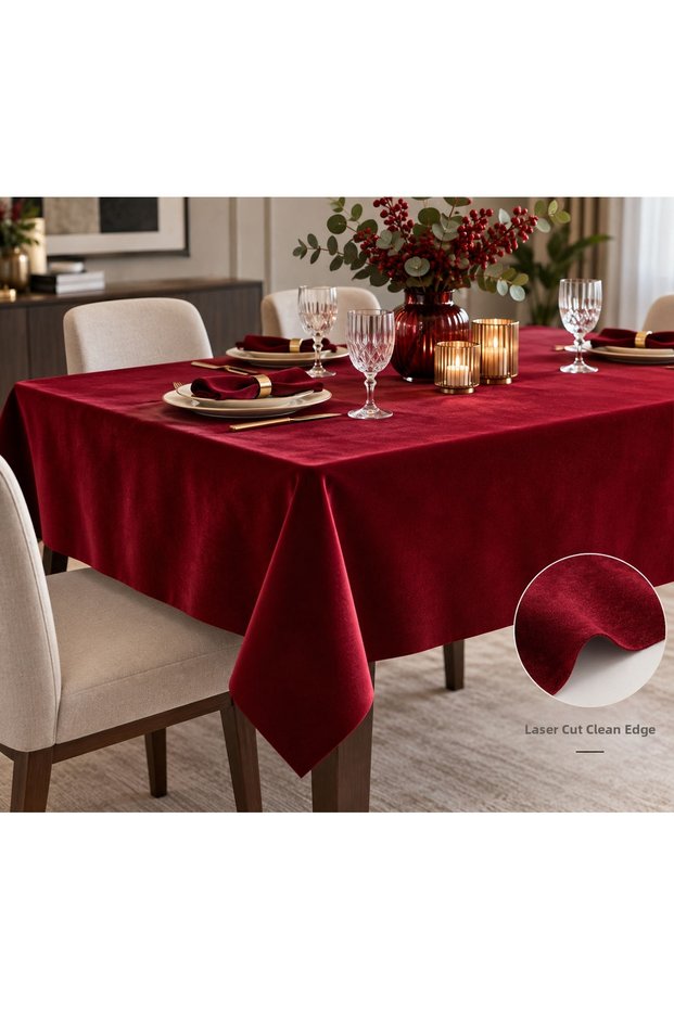 Burgundy Velvet Textured Laser Cut Luxury Rectangular Living Room and Dining Table Cover