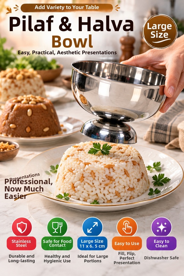 11 cm Stainless Steel Pilaf and Halva Mold Large Size Round Presentation and Portioning Mold Presentation Tray