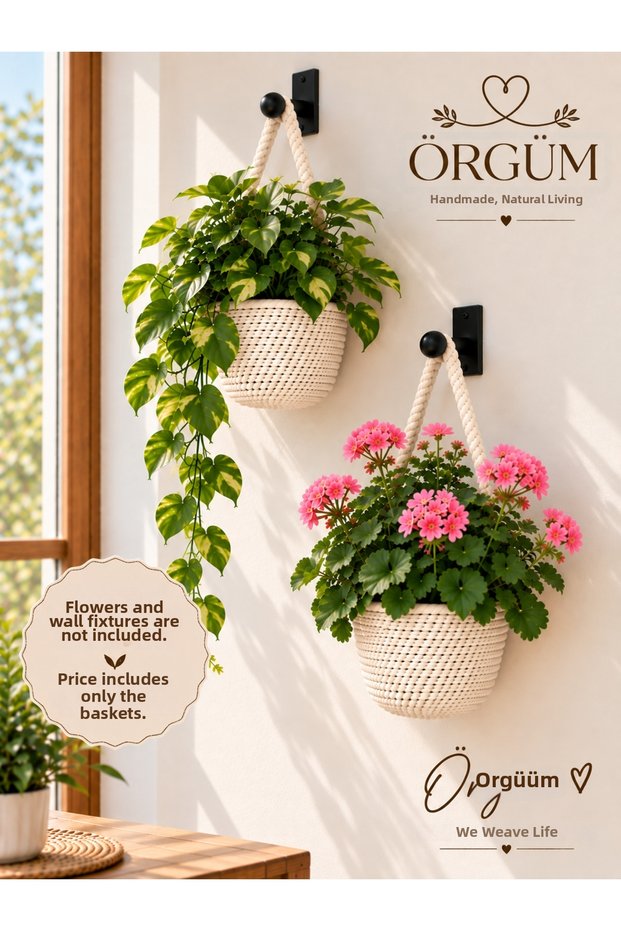 Wicker Look Mini Wall Hanging Basket 12X11 cm – Knitted Handmade Decorative Basket