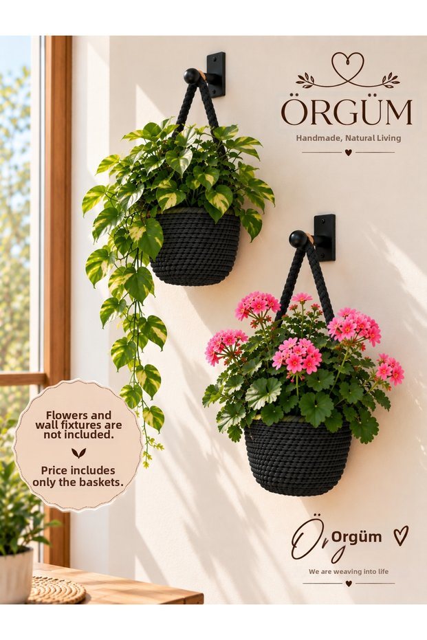 Wicker Look Mini Wall Hanging Basket 12X11 cm – Knitted Handmade Decorative Basket