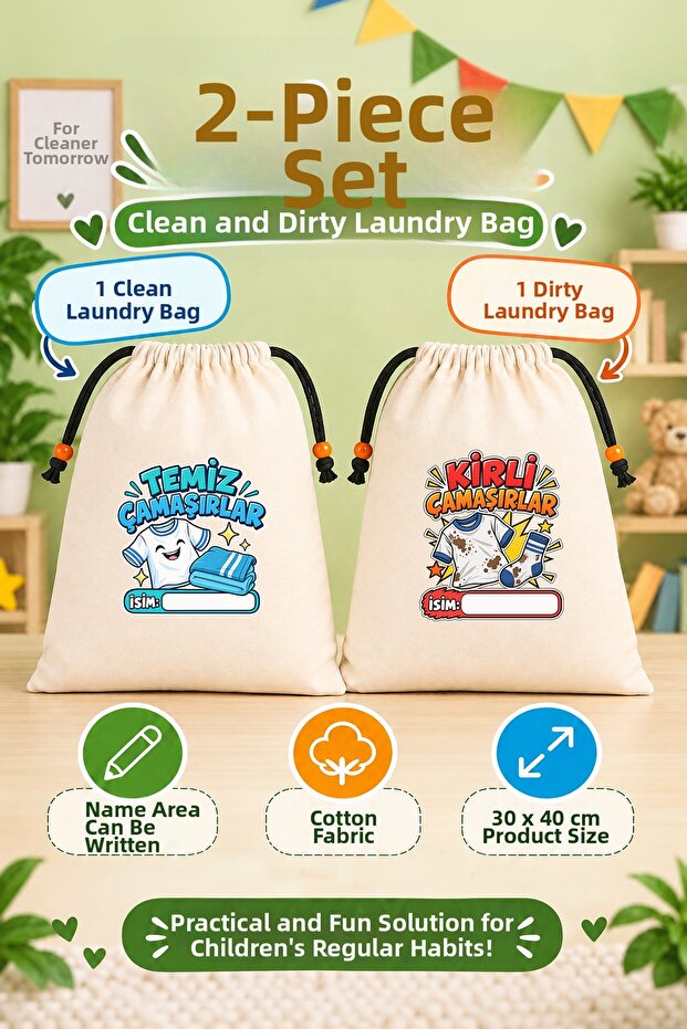 Nursery and Kindergarten Clean Laundry Dirty Laundry Bag Set of 2 30X40 cm | Model-4 |
