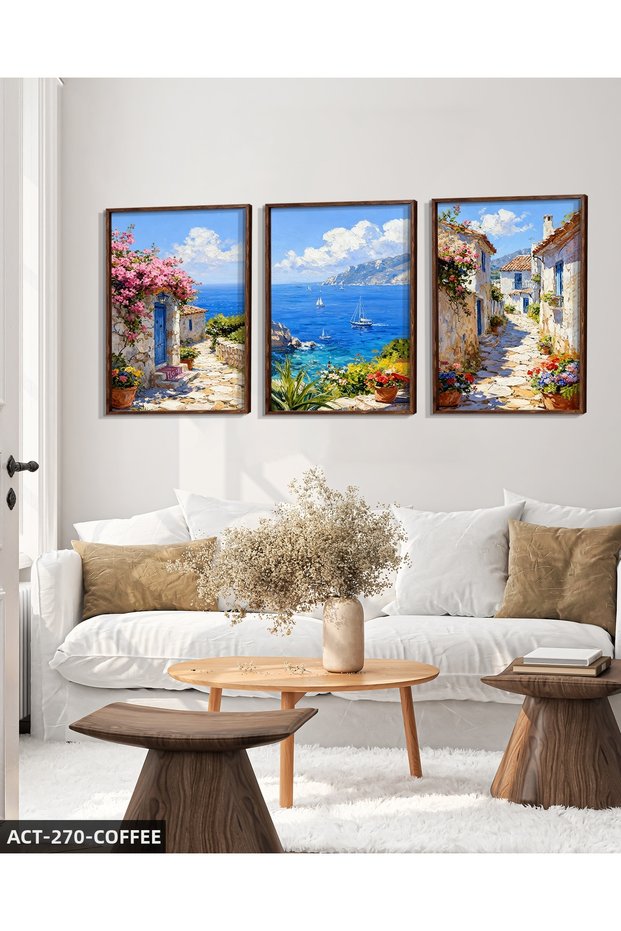 Oil Painting Look Seascape 3 Piece Wooden Framed Painting Act