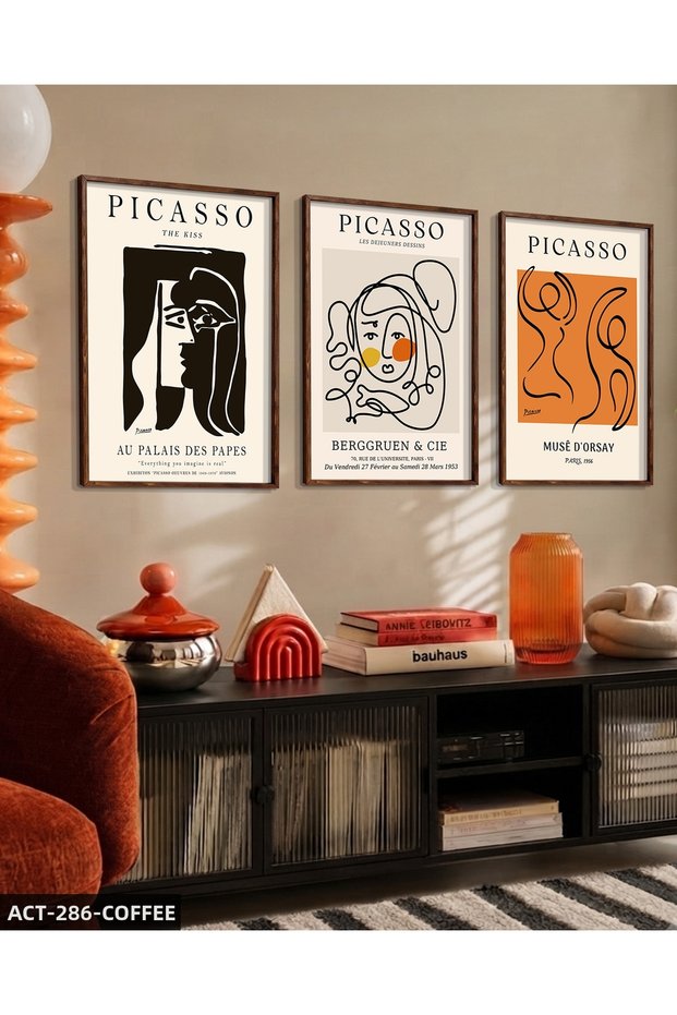 Picasso Works 3 Pieces Wooden Framed Painting Act