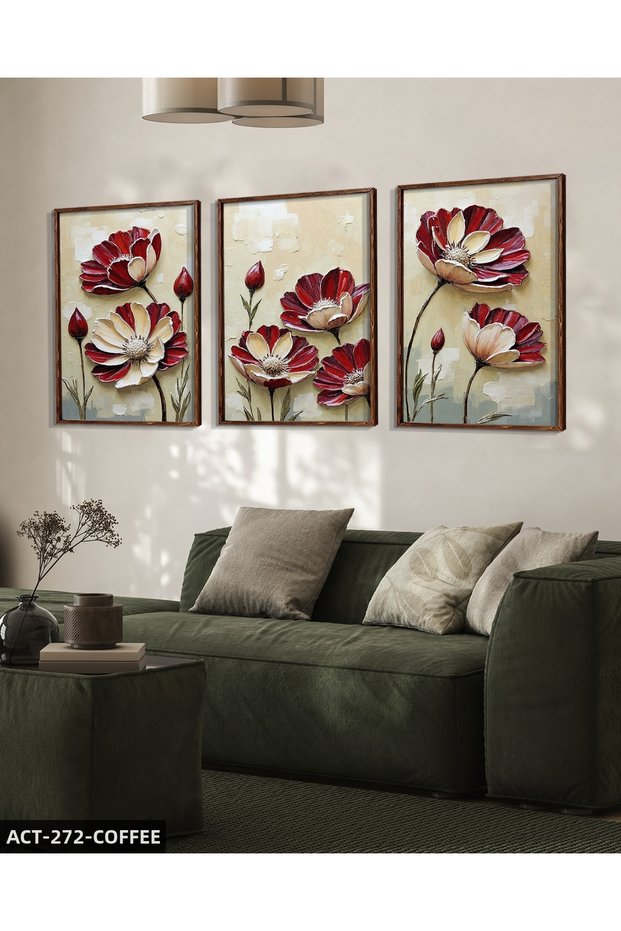 Textured Appearance Flower 3 Piece Wooden Framed Painting Act