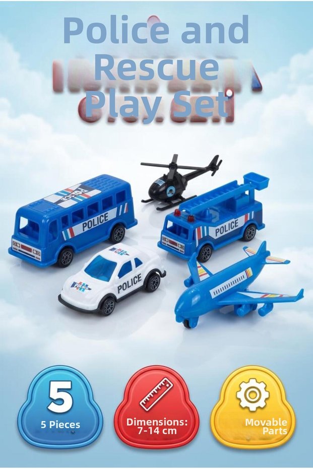 5-Piece Police and Emergency Set 7-14 cm Pull and Drop Educational and Fun Children's Toy Set