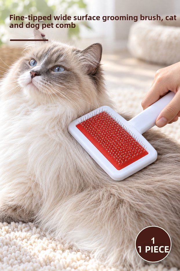 1 Piece Long-Haired Pet Comb – Fine-Tined Wide-Surface Grooming Brush, Cat Dog Grooming Brush Pet Comb