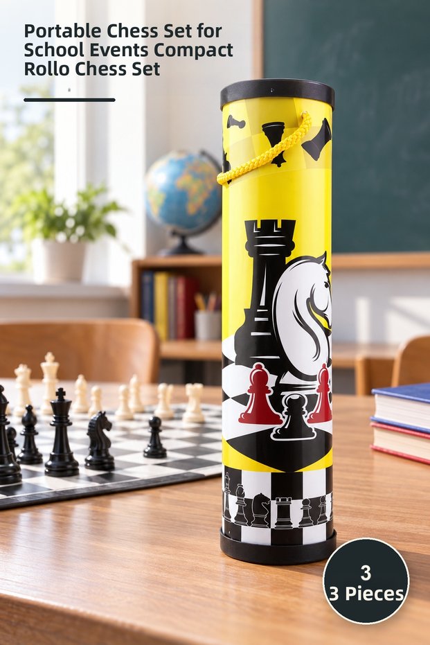 3Pcs Large Roll-Up Chess Set – Portable Chess Kit Compact Roll Chess Set for School Activities