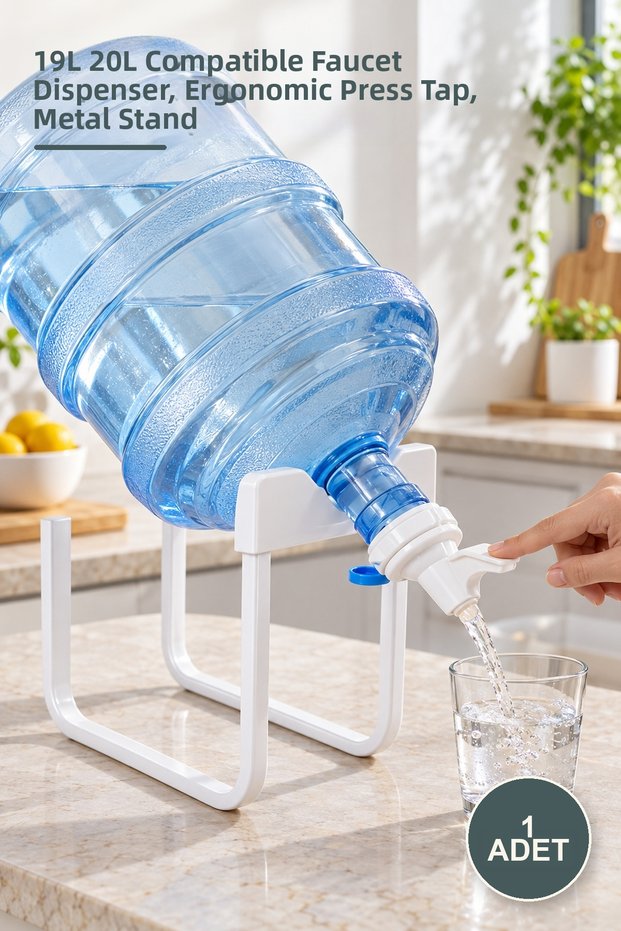 1 Piece of Bottle Tap Head and Metal Stand – 19L 20L Compatible Tap Dispenser, Ergonomic Push Tap, Metal Stand