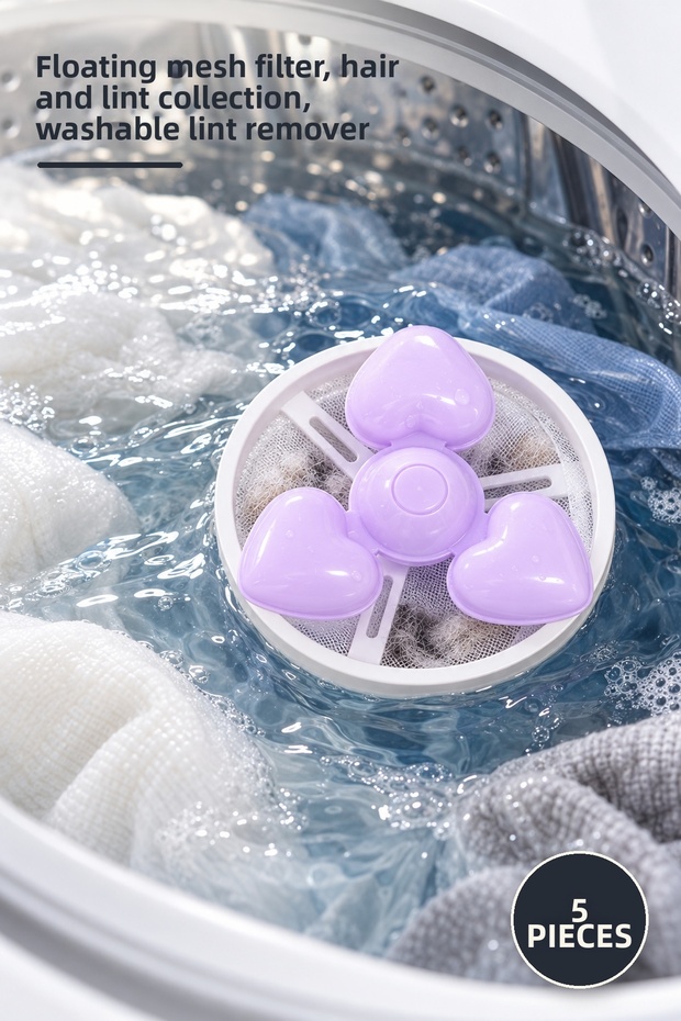 5 Pieces of Washing Machine Lint Collector – Floating Net Filter, Hair and Hairball Collection, Washable Lint Remover