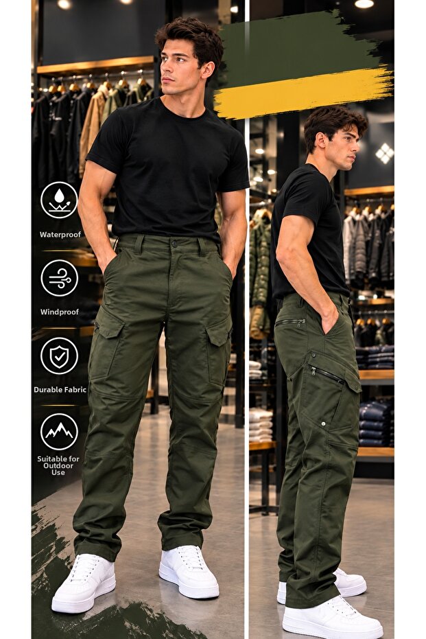 Men's Tactical Pants Outdoor Cargo Pants Water and Wind Resistant Multi-Pocket with Internal Lining