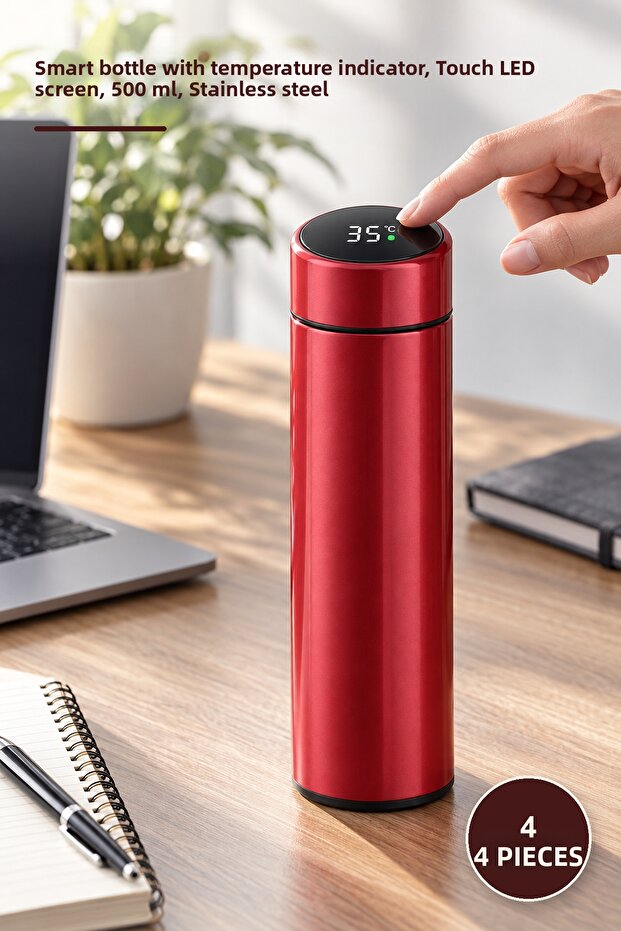 4 Digital Thermoses – Smart Bottle with Temperature Display, Touch Led Screen, 500 Ml, Stainless Steel