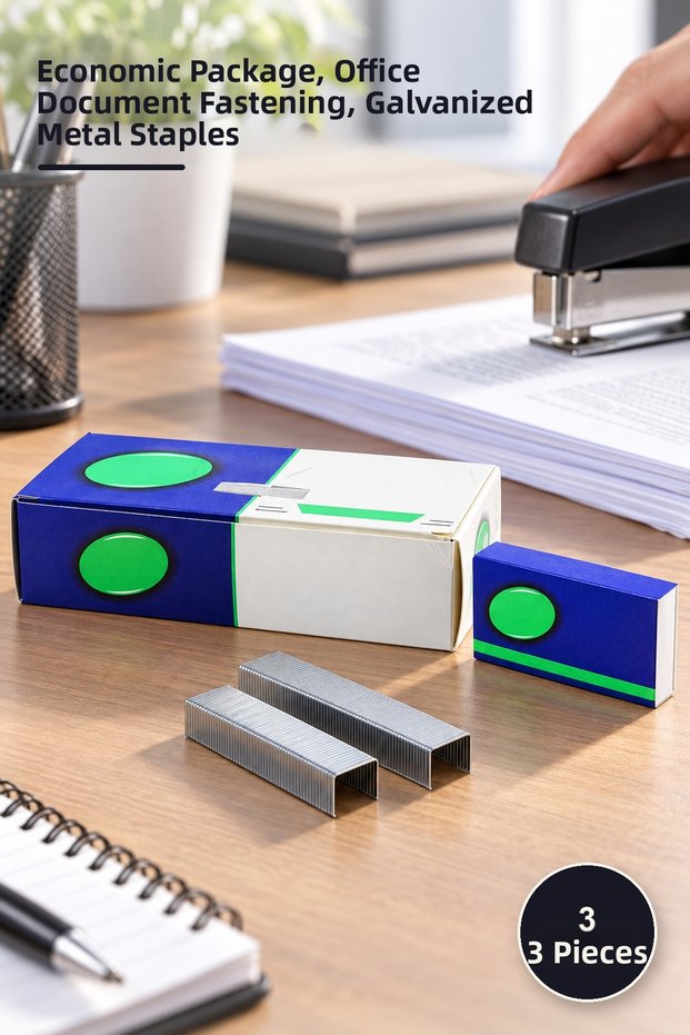 3 Pieces of Large Staples – Economical Pack, Office Document Fastening, Galvanized Metal Staples