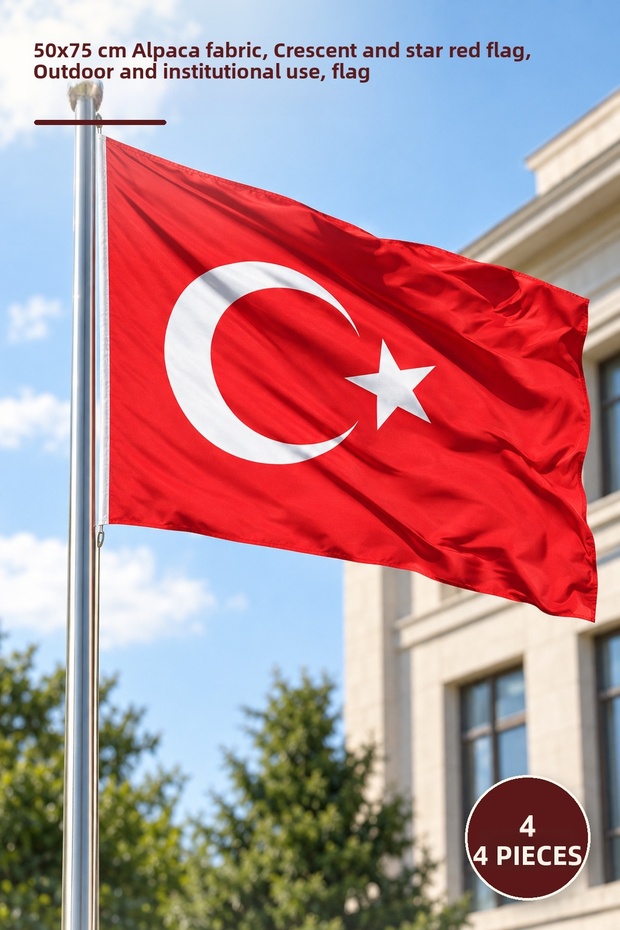 4 Turkish Flags – 50X75 cm Alpaca Fabric, Red Flag with Moon and Star, Outdoor and Corporate Use, Flag