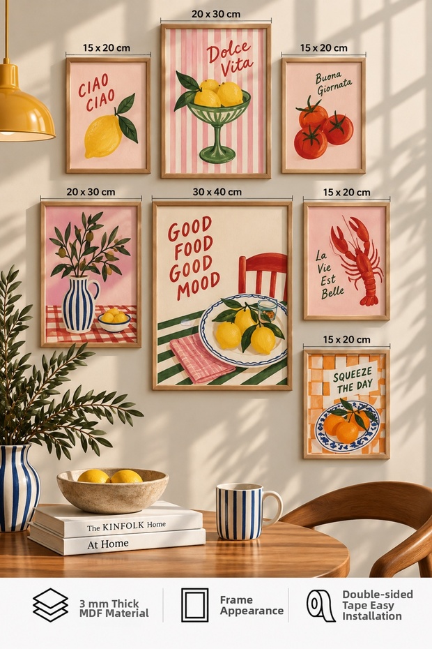 7-Piece Frame-Looking Modern Painting Set | Retro & Pop Art | Living Room, Office, Kitchen and Study Room Wall Decor