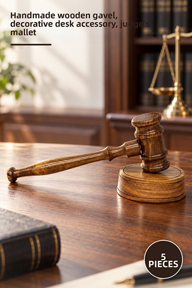 5 Pieces Wooden Judge's Gavel – Handmade Wooden Gavel, Decorative Table Accessory, Judge's Hammer, Judge Gavel