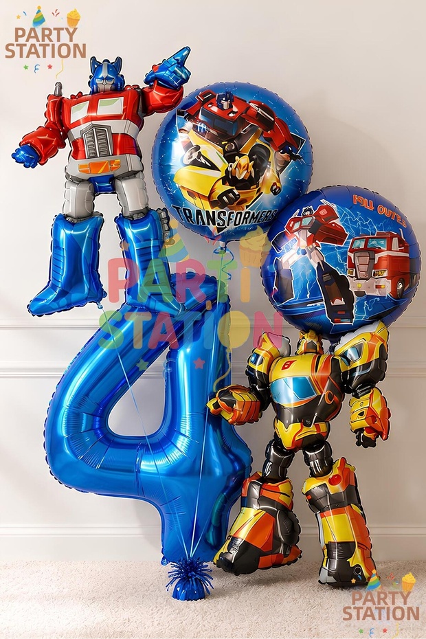 Transformers Bumblebee & Optimus Prime Balloon Set 4 Years Old - 5 Piece Birthday Balloon Set