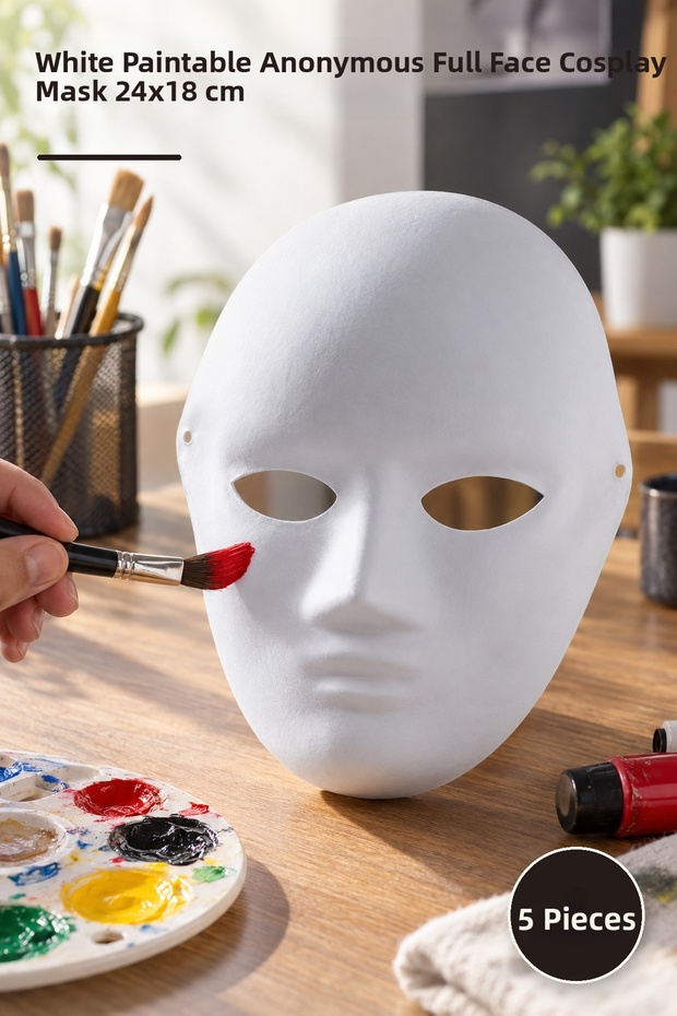 5 Pcs White Color Paintable Anonymous Full Face Cosplay Mask 24X18 cm