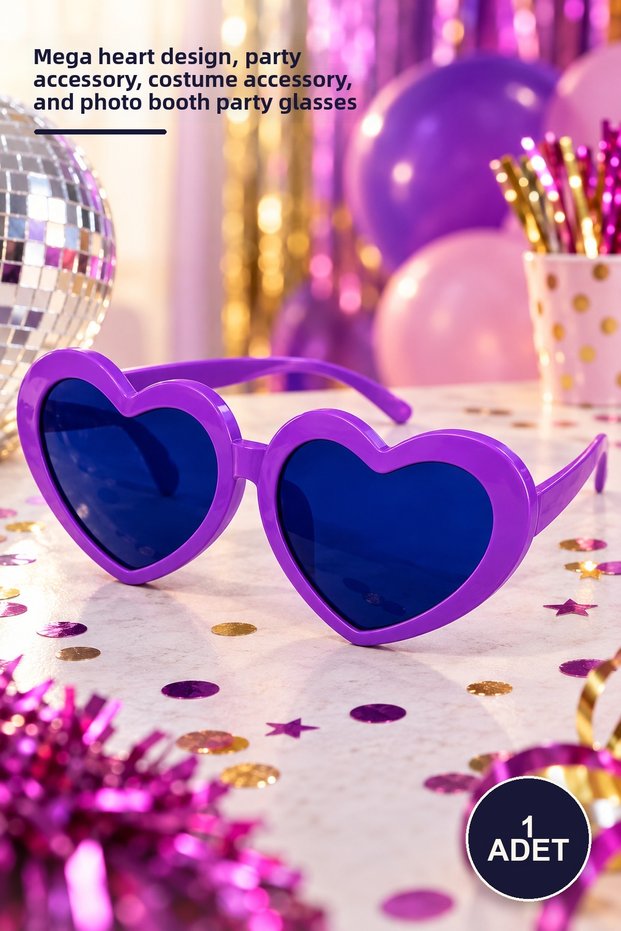 1 Piece Mega Size Purple Heart Party Glasses – Mega Heart Design, Party Accessory, Costume Accessory, and Photo Booth Party Glasses