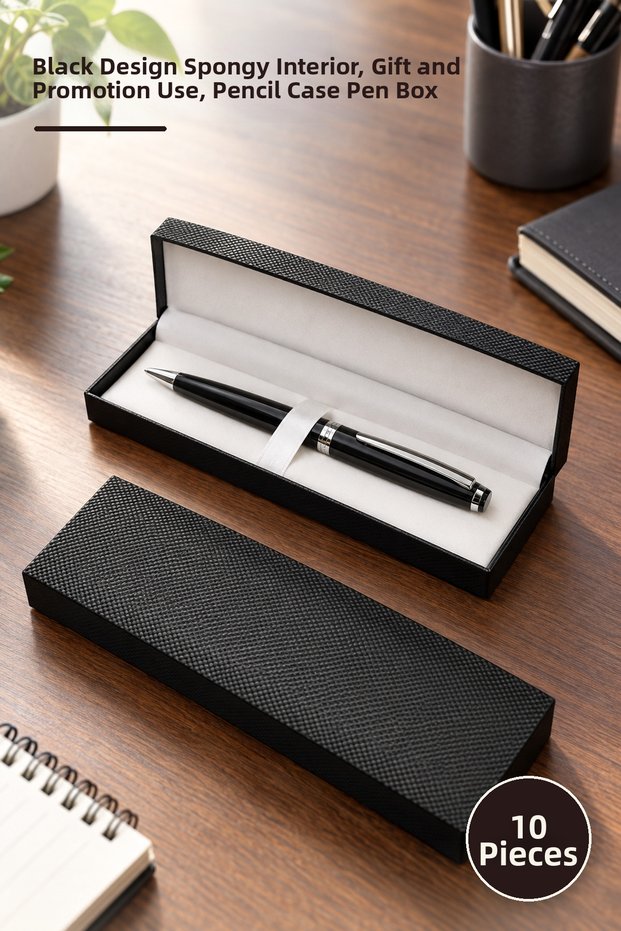 10 Pencil Cases – Black Design with Sponge Interior, for Gift and Promotional Use, Pencil Case Pen Box