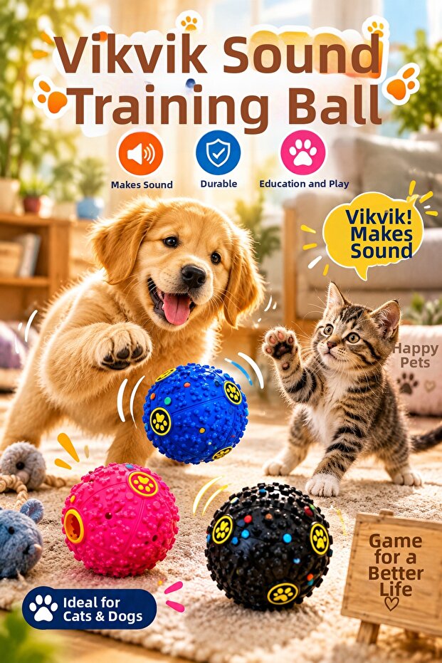 Ultra Durable Vikvik Sound-Activated Cat and Dog Training Ball Hard-Shell Toy -1 Pc