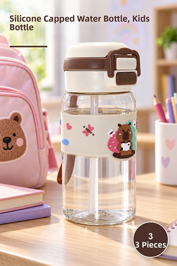 3 Pieces of Capybara Patterned Children's Water Bottles – Water Bottles with Silicone Covers, Children's Bottles, Kids Water Bottle