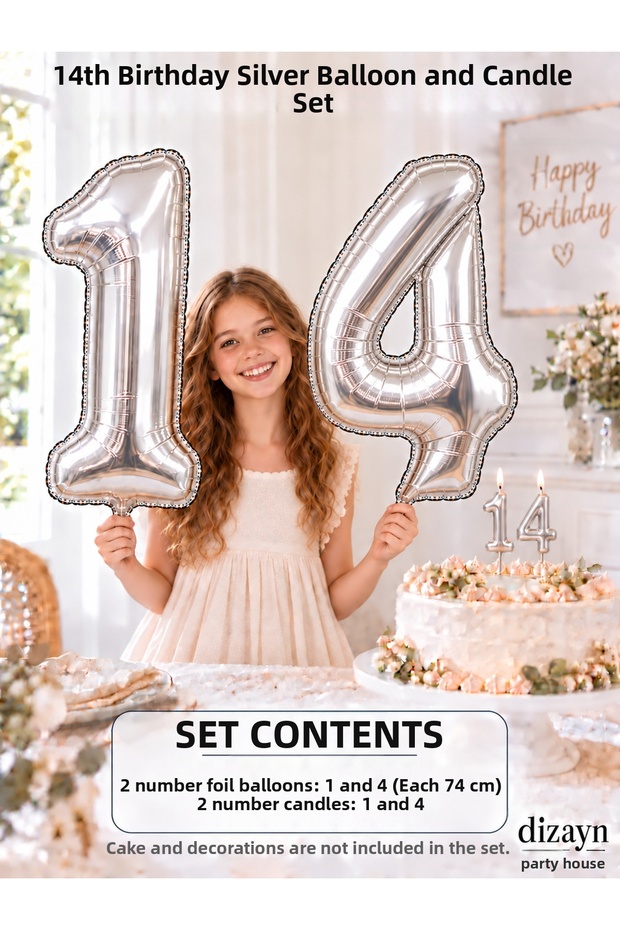 1-20 Years Old Silver Number Foil Balloon and Number Candle Set – 74 cm Birthday Decoration Set