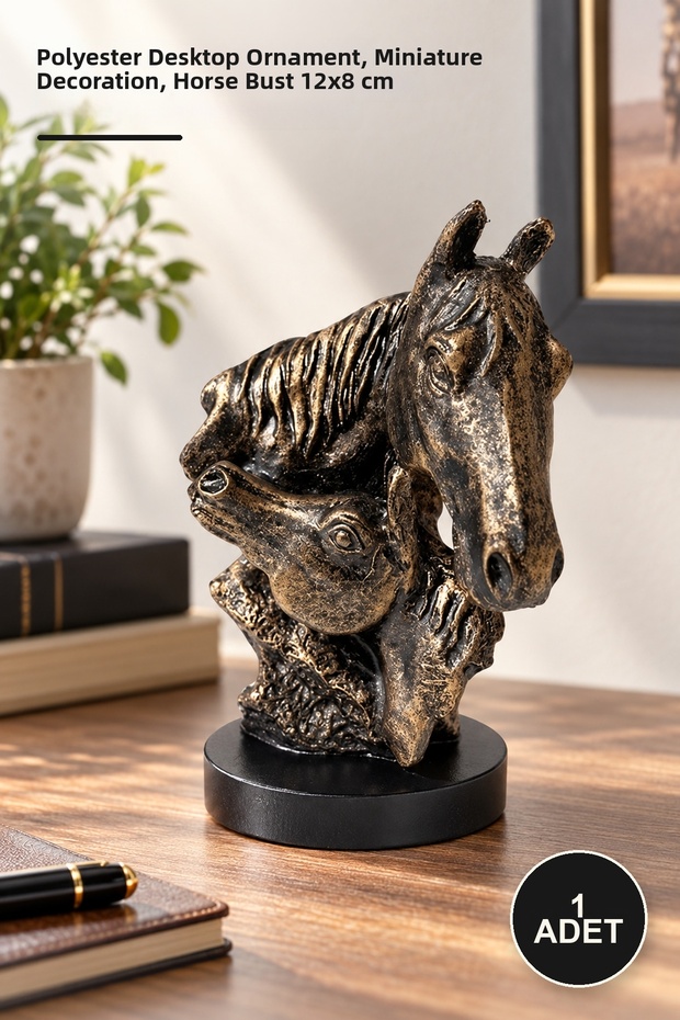 1 Piece Horse Bust – Polyester Desktop Decorative Sculpture, Miniature Ornament, Horse Bust Desktop Ornament 12X8 cm