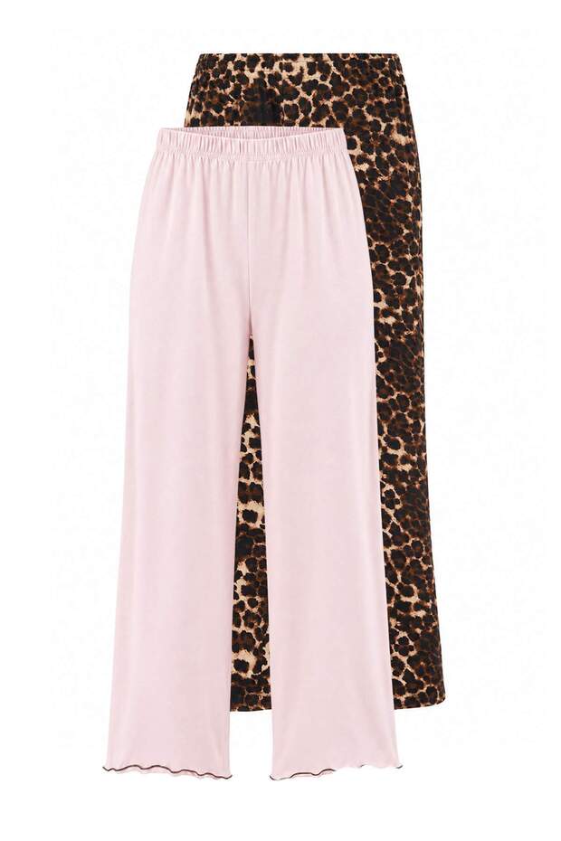 Multi-Colored 2-Piece Leopard Patterned Cotton Blend Lycra Knitted Pajama Bottom Thmaw26Pj00005