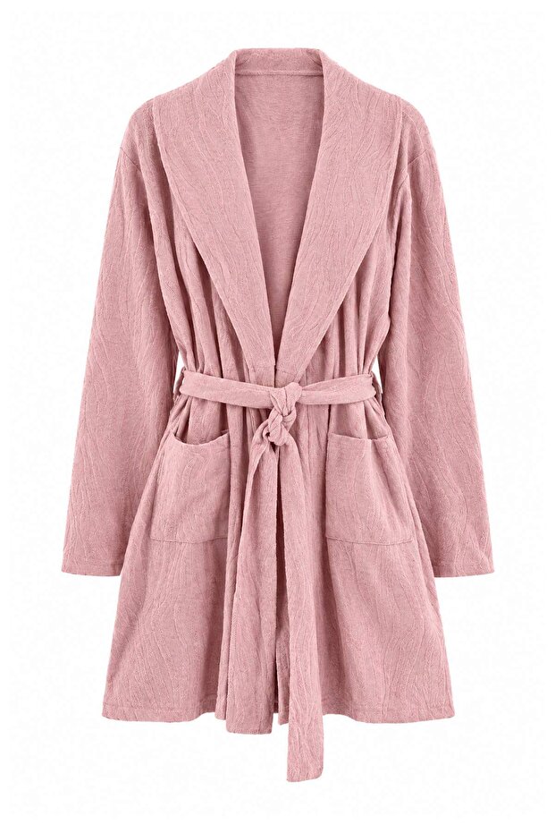 Pink Zebra Patterned Soft Buttoned Knitted Dressing Gown Thmaw27Sb00004