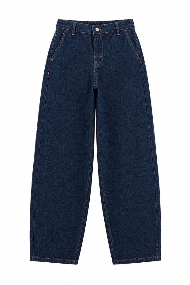 Koyu Mavi Kemer Detaylı Normal Bel Wide Leg Jeans TWOAW27JE00257