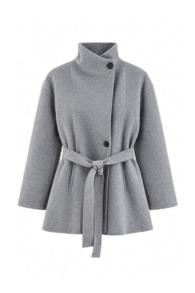 Anthracite Trendyol Studio Stand Collar Handmade High Wool Content Oversize Midi Coat Twoaw27Kb00052